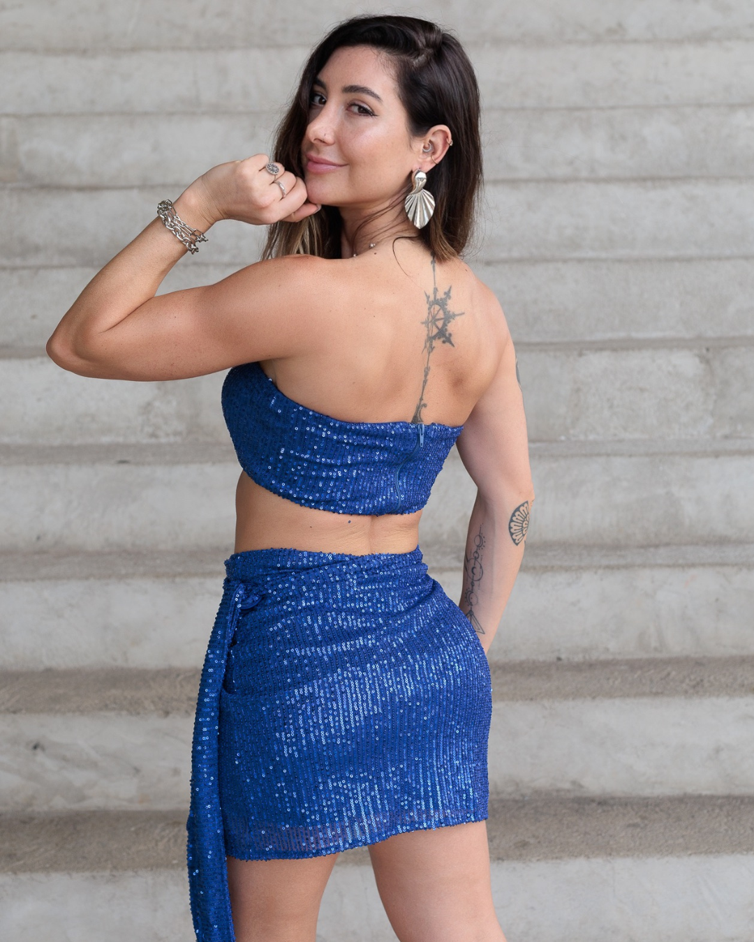 Top Faixa Paetê Glow Azul