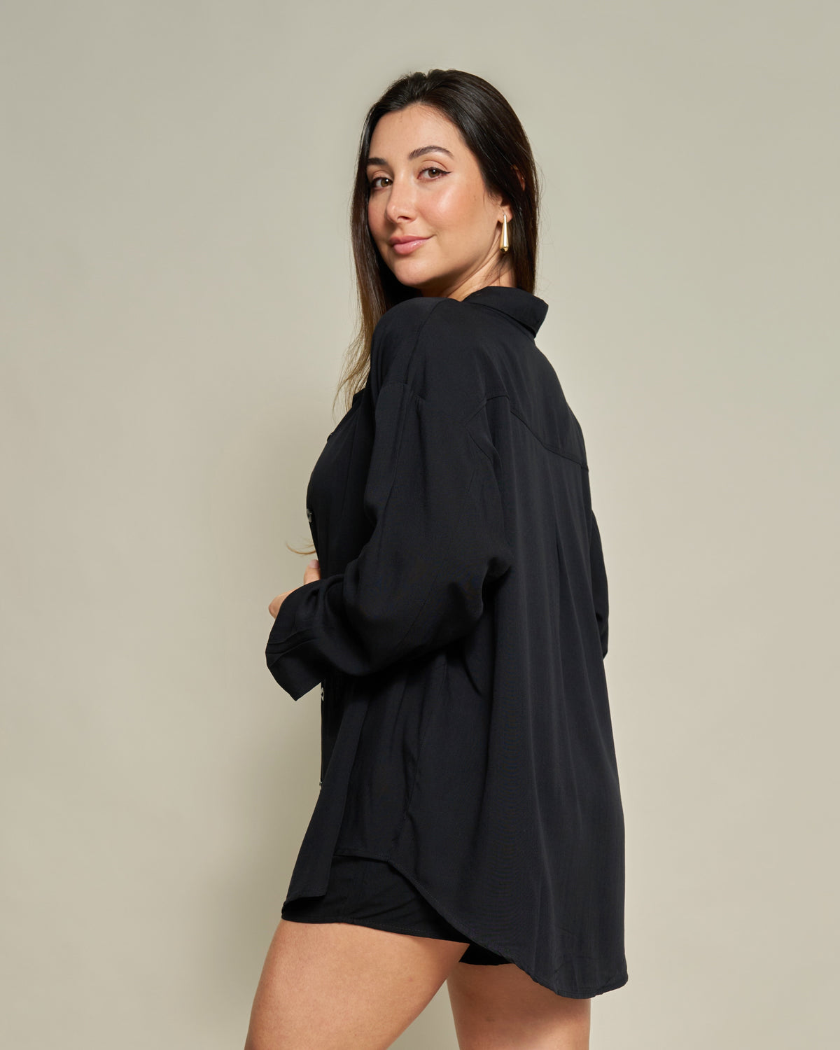 Camisa Oversized Viscolinho Preta