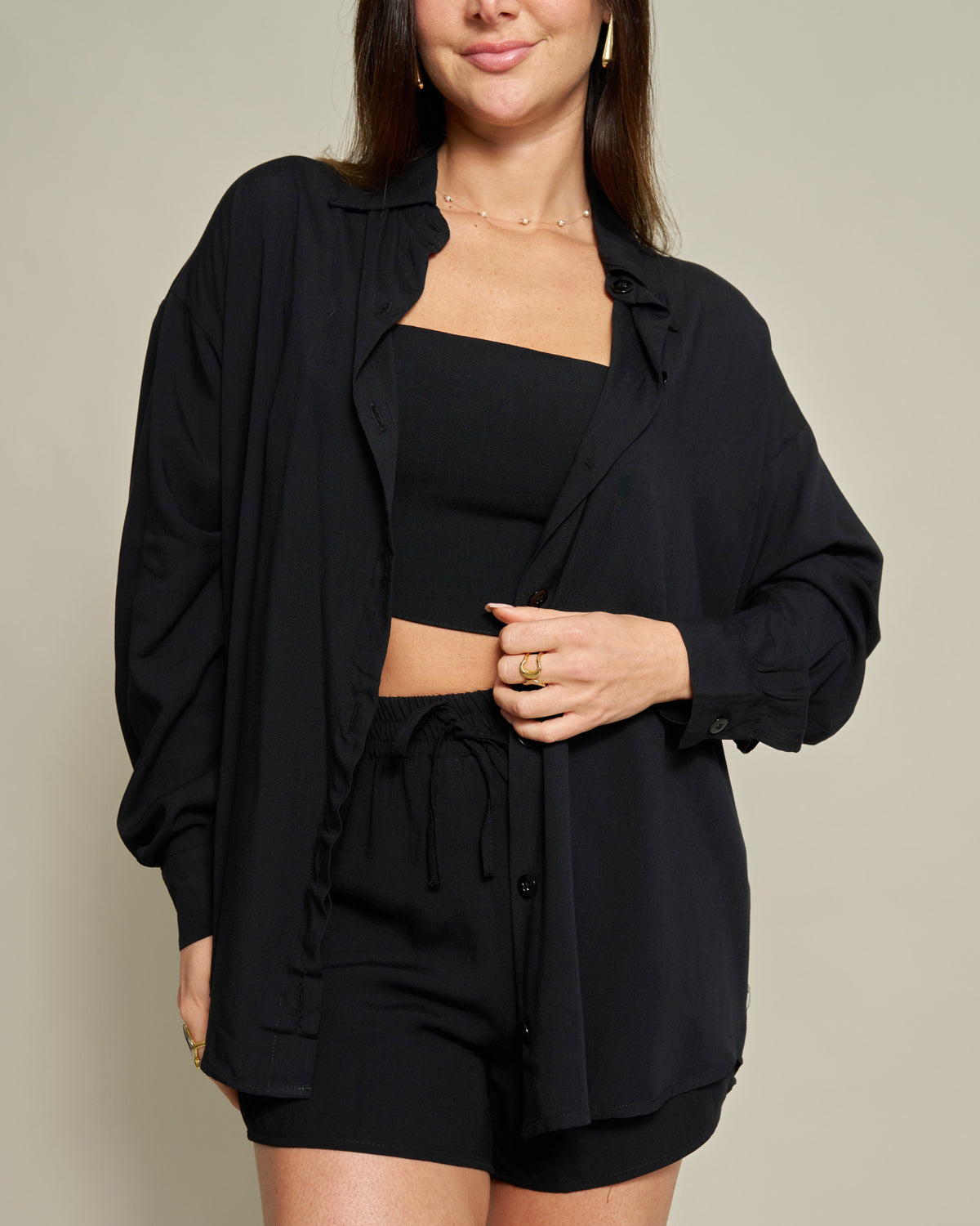 Camisa Oversized Viscolinho Preta