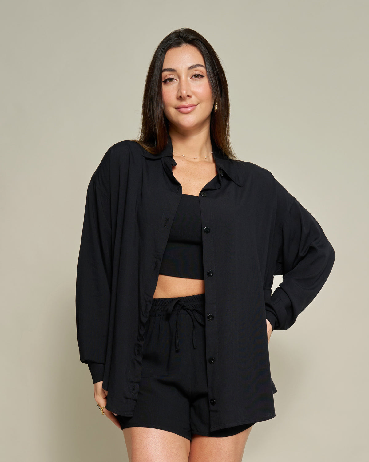 Camisa Oversized Viscolinho Preta