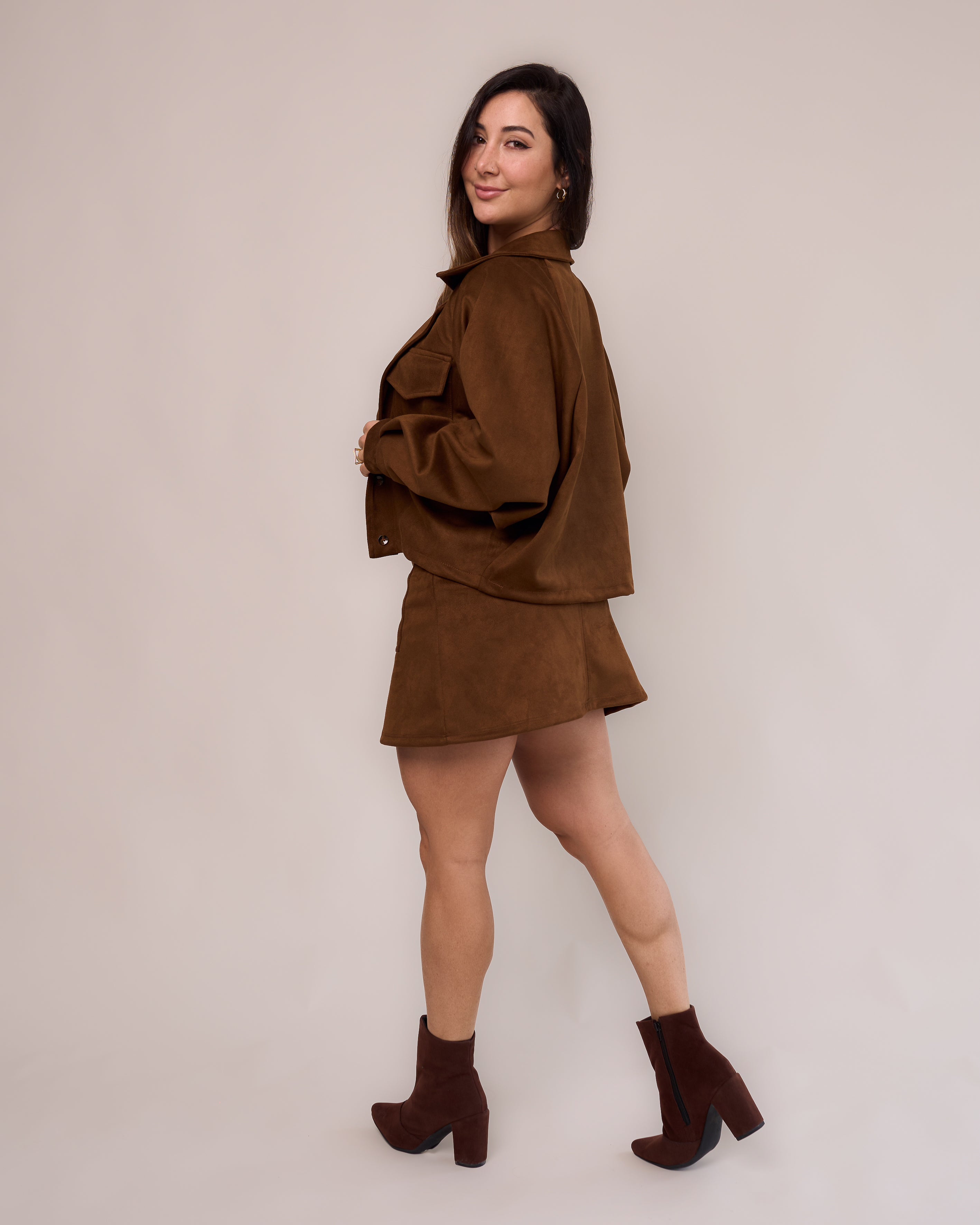 Short Saia Suede Caramelo
