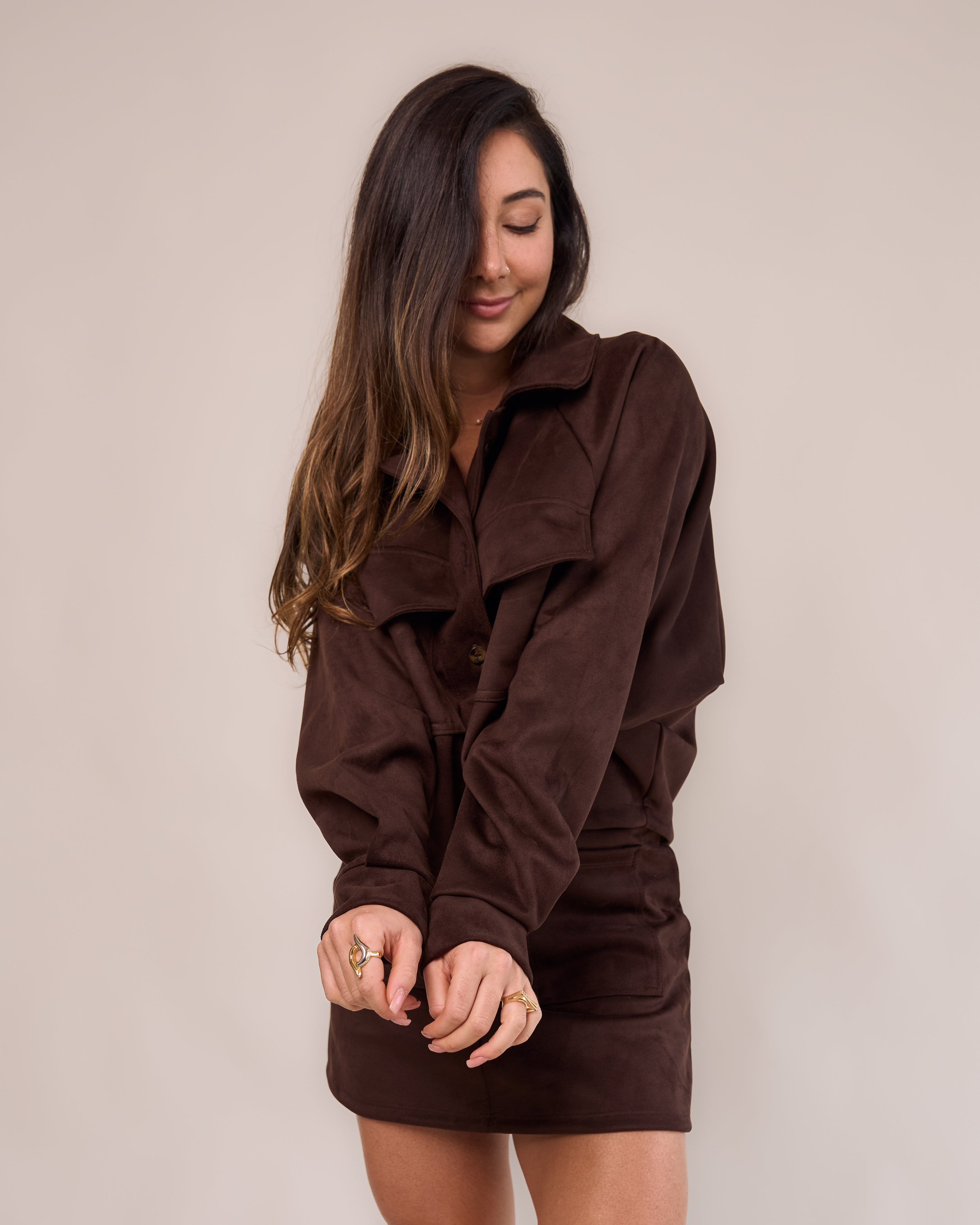 Jaqueta Over Suede Marrom