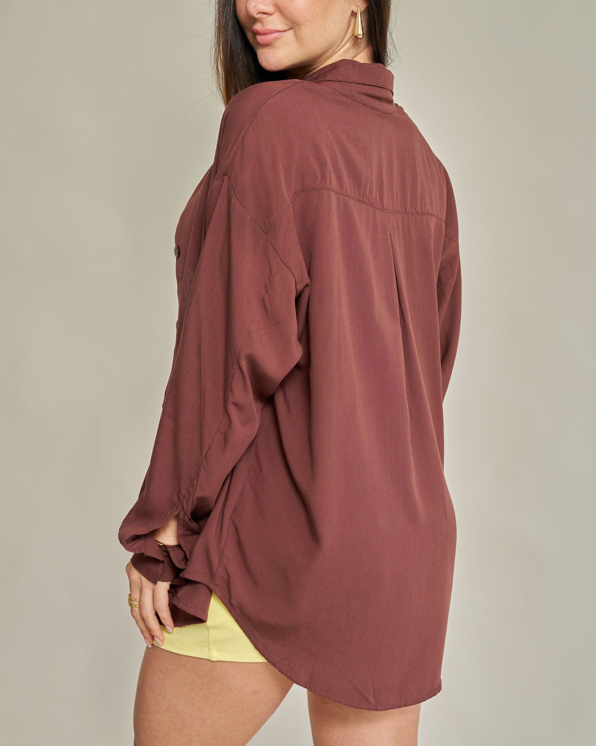 Camisa Oversized Viscolinho Marrom
