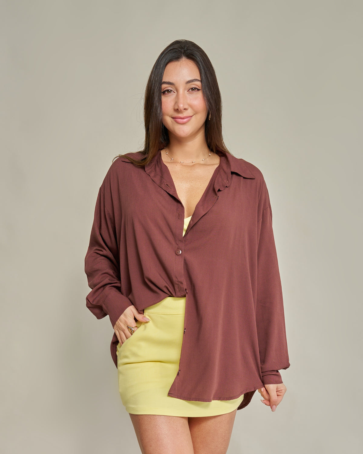Camisa Oversized Viscolinho Marrom
