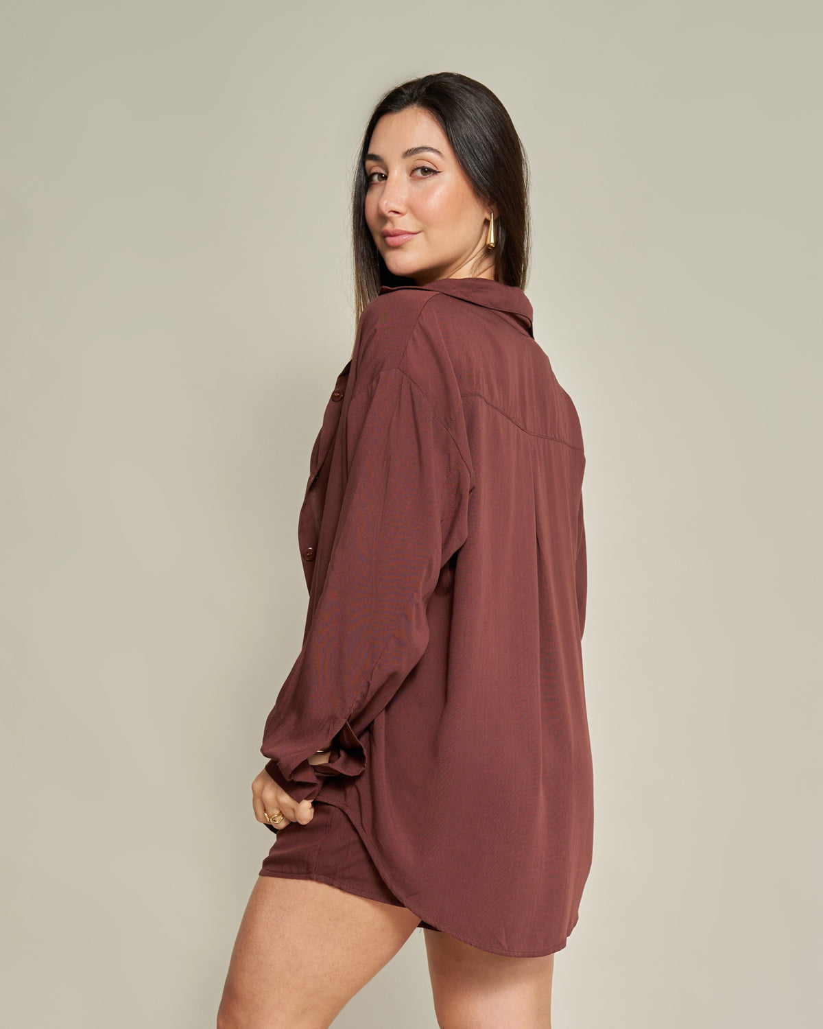Camisa Oversized Viscolinho Marrom