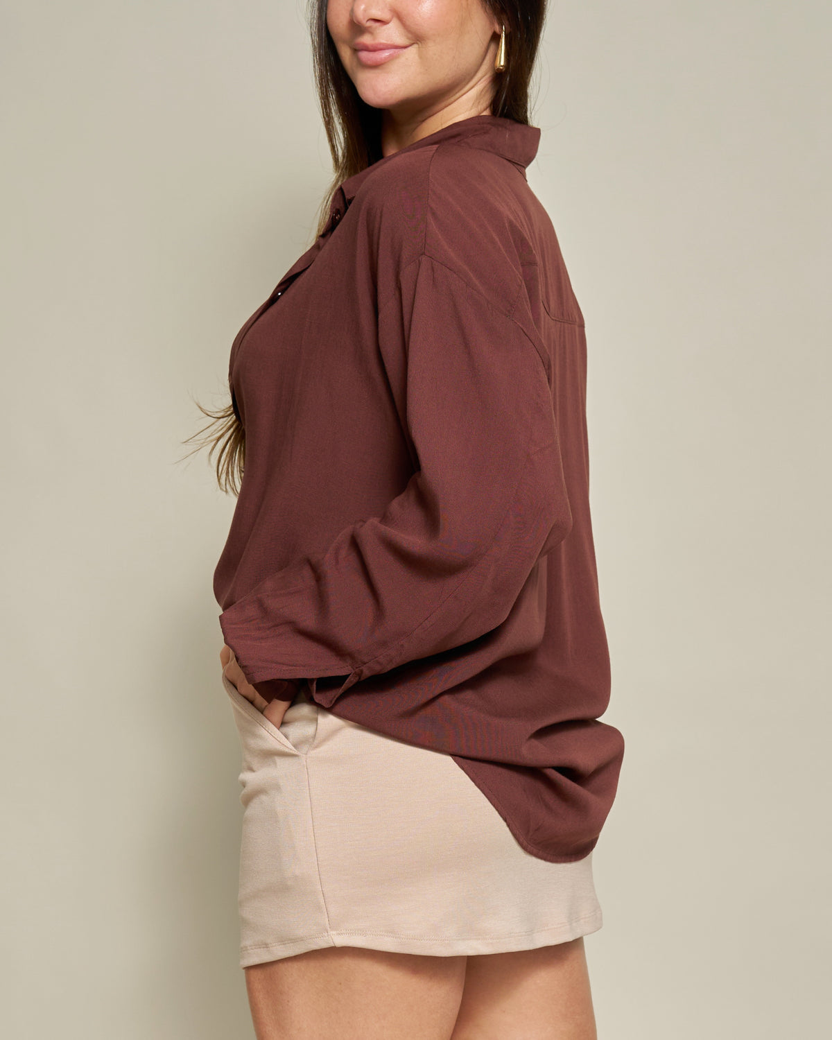 Camisa Oversized Viscolinho Marrom