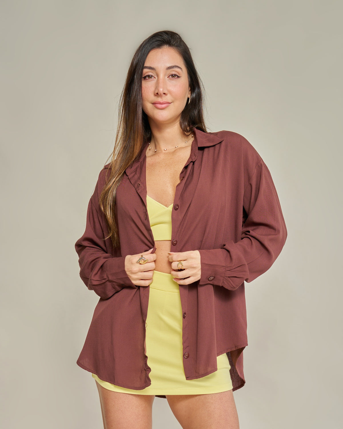 Camisa Oversized Viscolinho Marrom