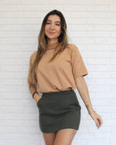 T-Shirt Ribana com Ilhós Capuccino