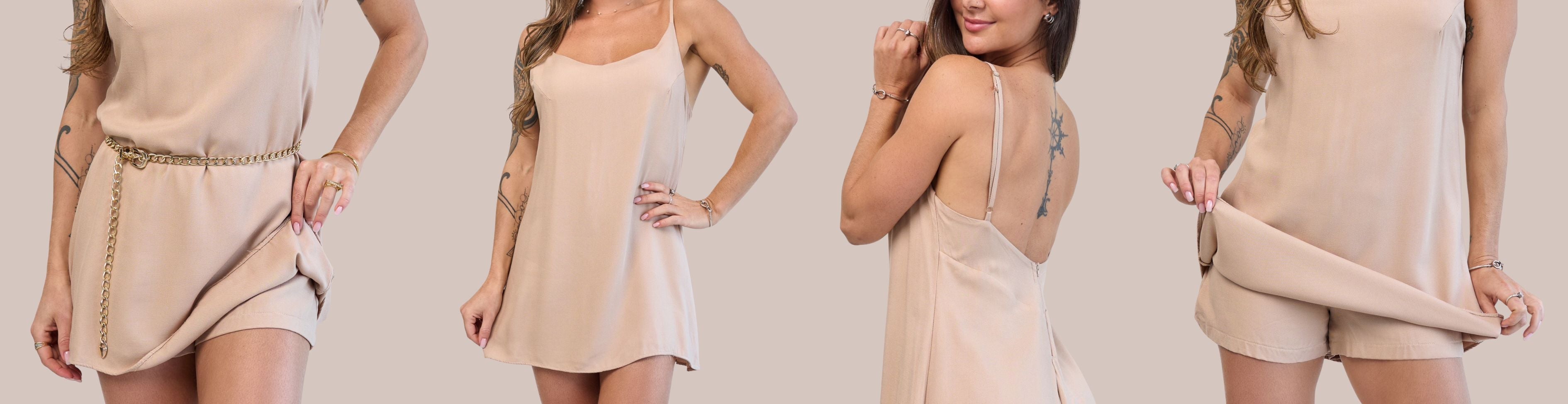 vestido macaquinho curto soltinho viscose alças finas verão 