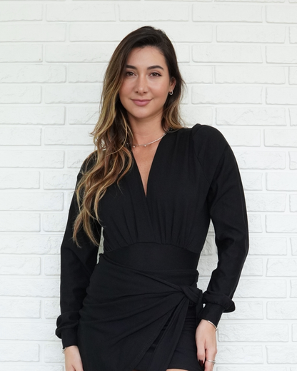 Body Transpassado Manga Longa Preto