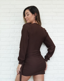 Body Transpassado Manga Longa Marrom