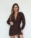 Body Transpassado Manga Longa Marrom