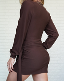 Body Transpassado Manga Longa Marrom