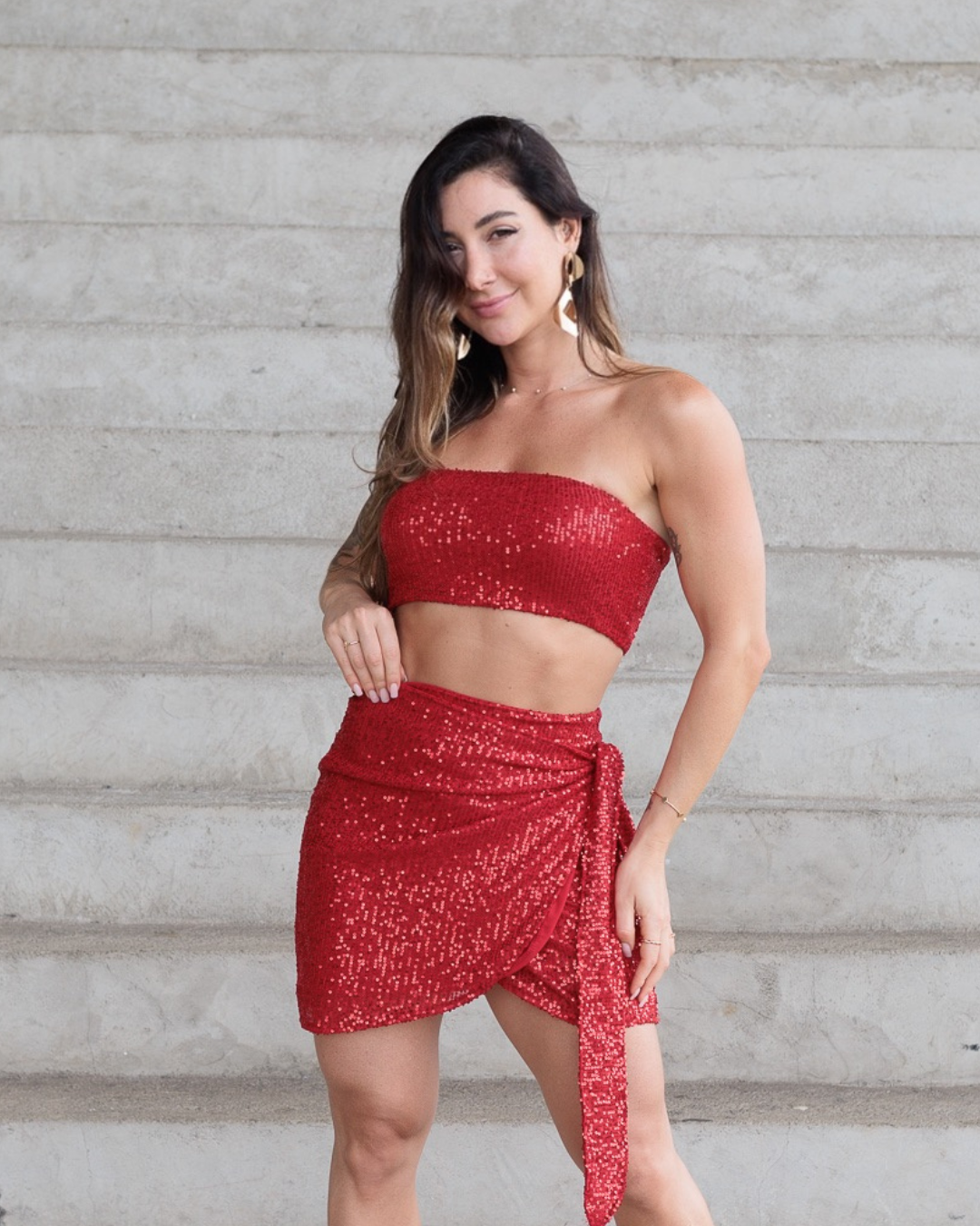 Top Faixa Paetê Glow Vermelho
