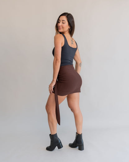 Short Saia Amarração Marrom