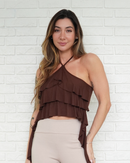 Blusa babados marrom