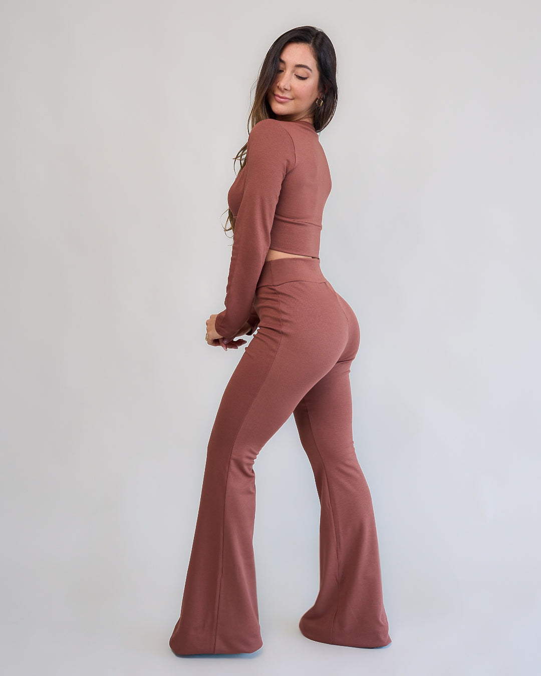 Blusa Transpassada Manga Longa Bliss Marrom