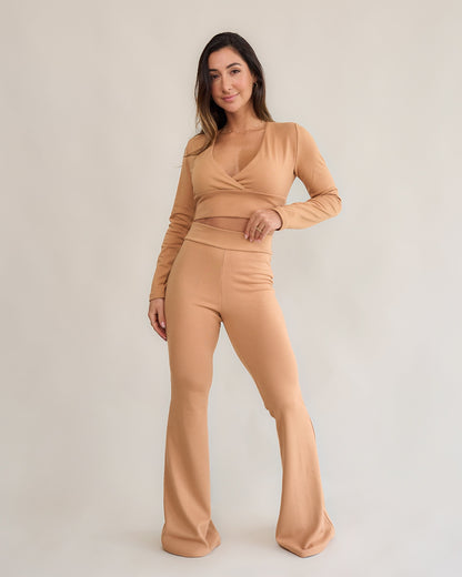Blusa Transpassada Manga Longa Bliss Capuccino