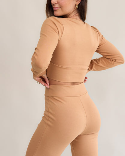 Blusa Transpassada Manga Longa Bliss Capuccino