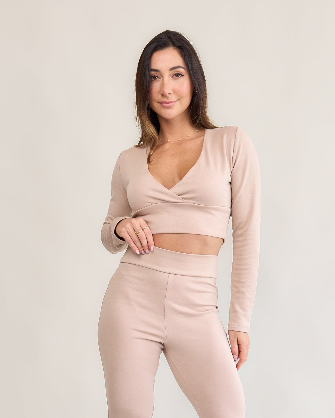 Blusa Transpassada Manga Longa Bliss Areia