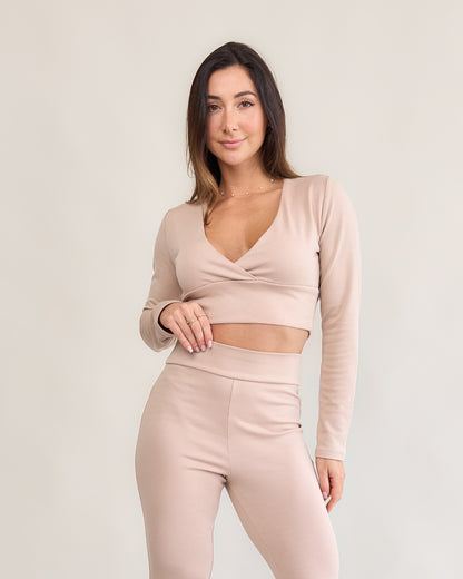 Blusa Transpassada Manga Longa Bliss Areia