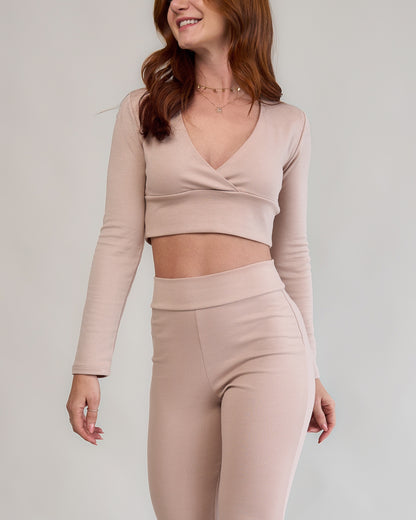 Blusa Transpassada Manga Longa Bliss Areia