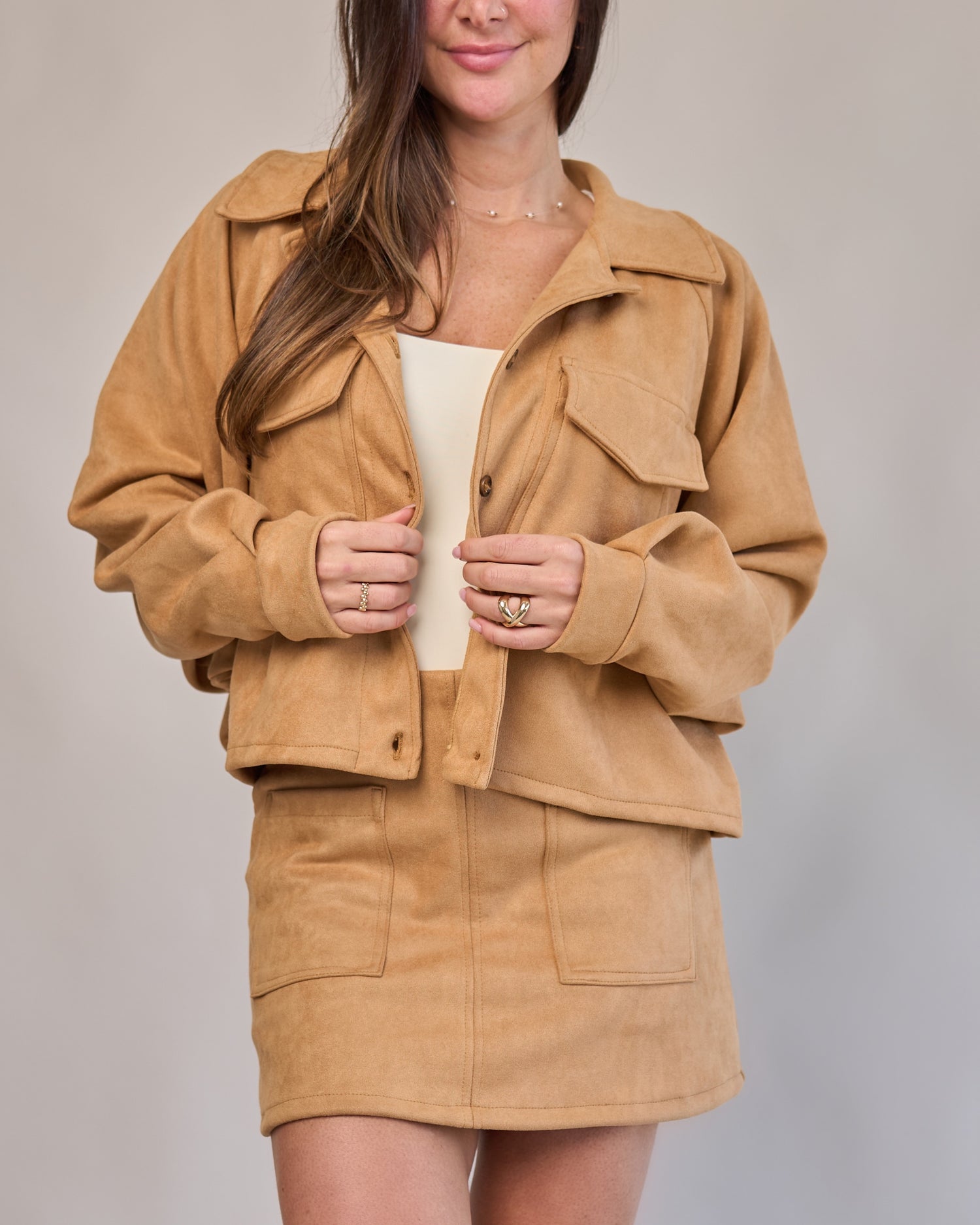 Jaqueta Over Suede Capuccino