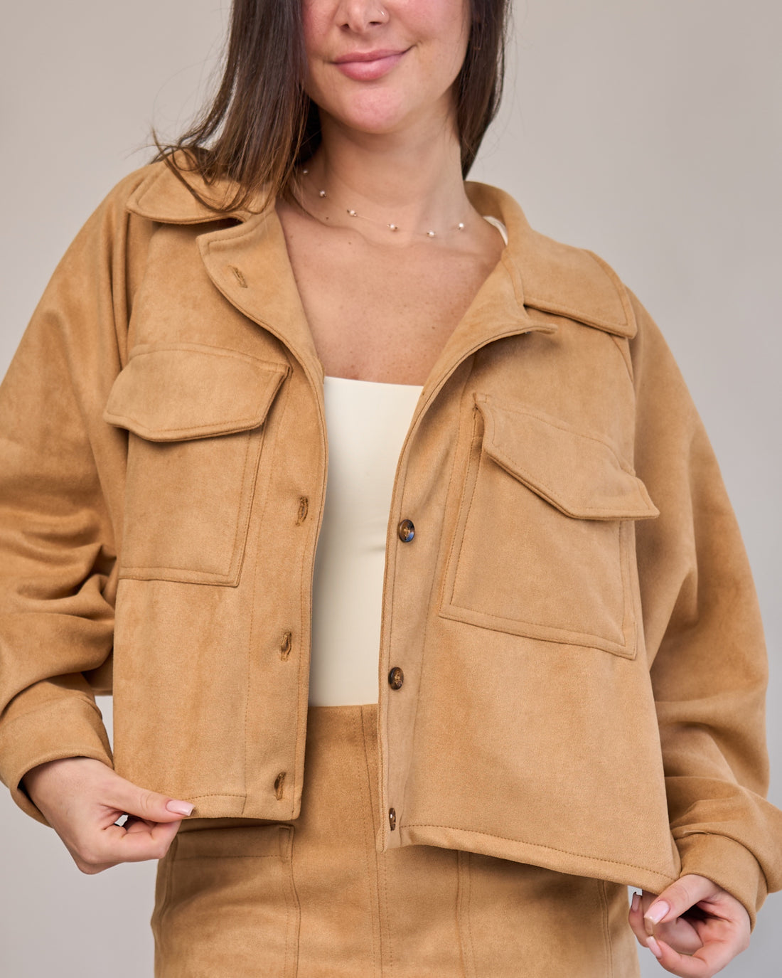 Jaqueta Over Suede Capuccino