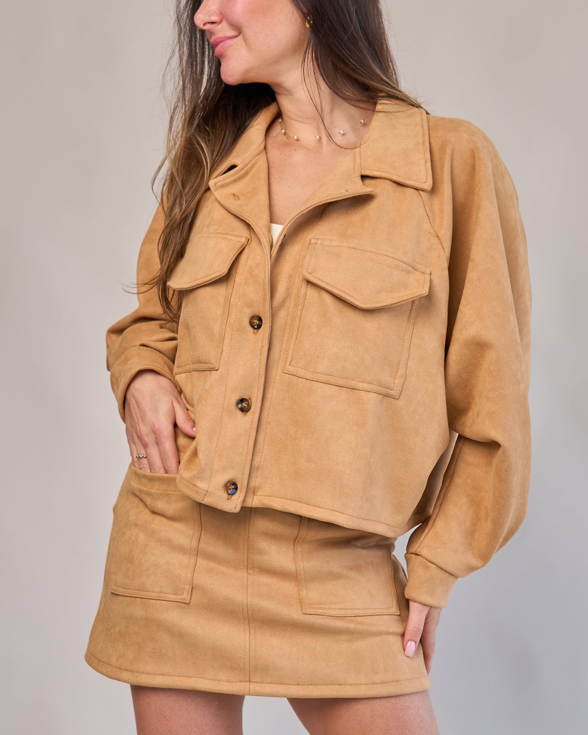 Jaqueta Over Suede Capuccino