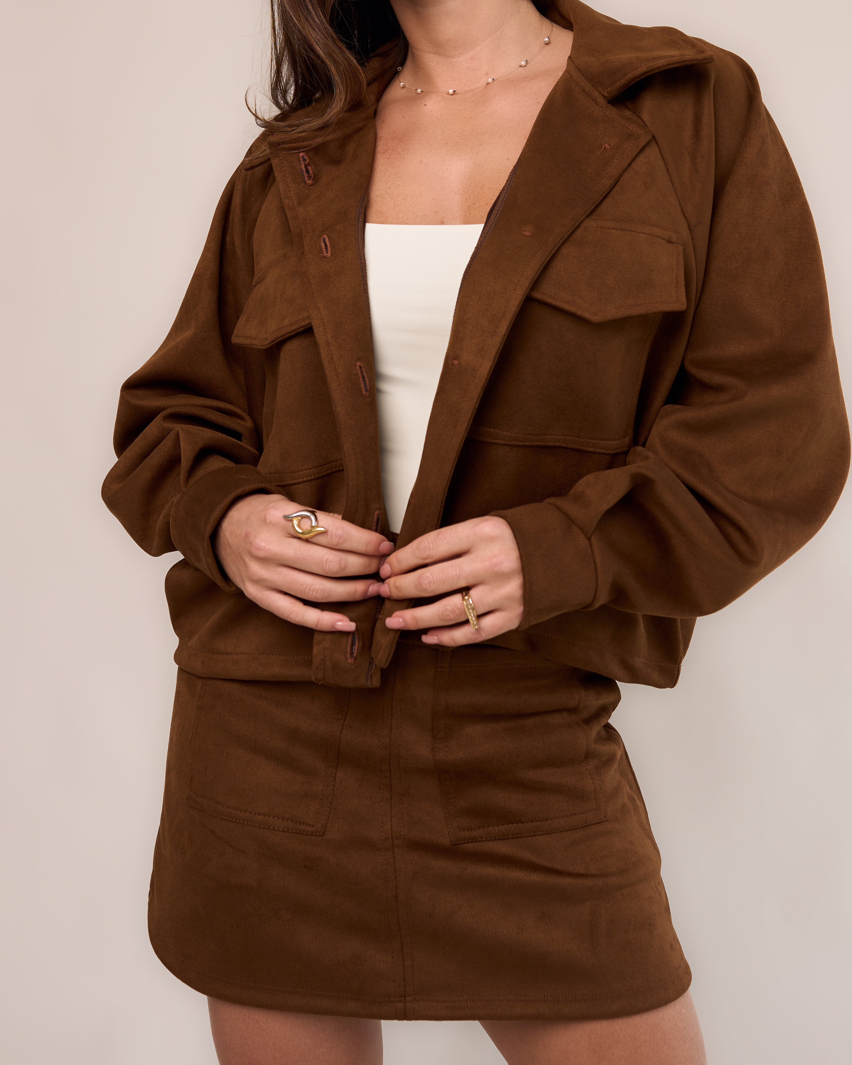 Jaqueta Over Suede Caramelo