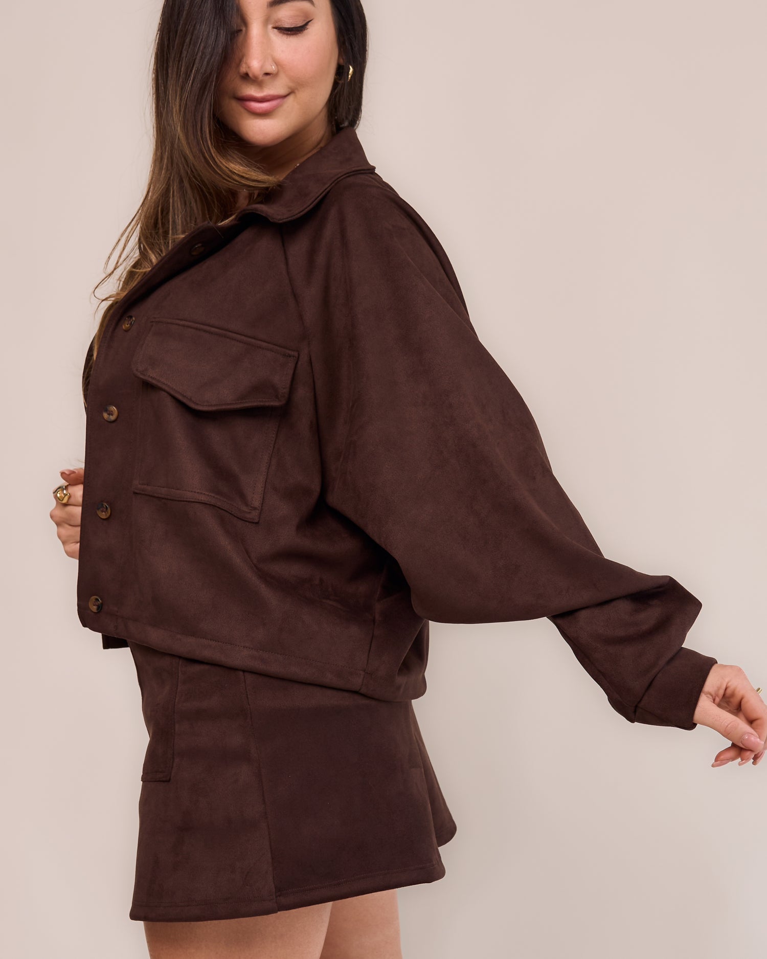 Jaqueta Over Suede Marrom