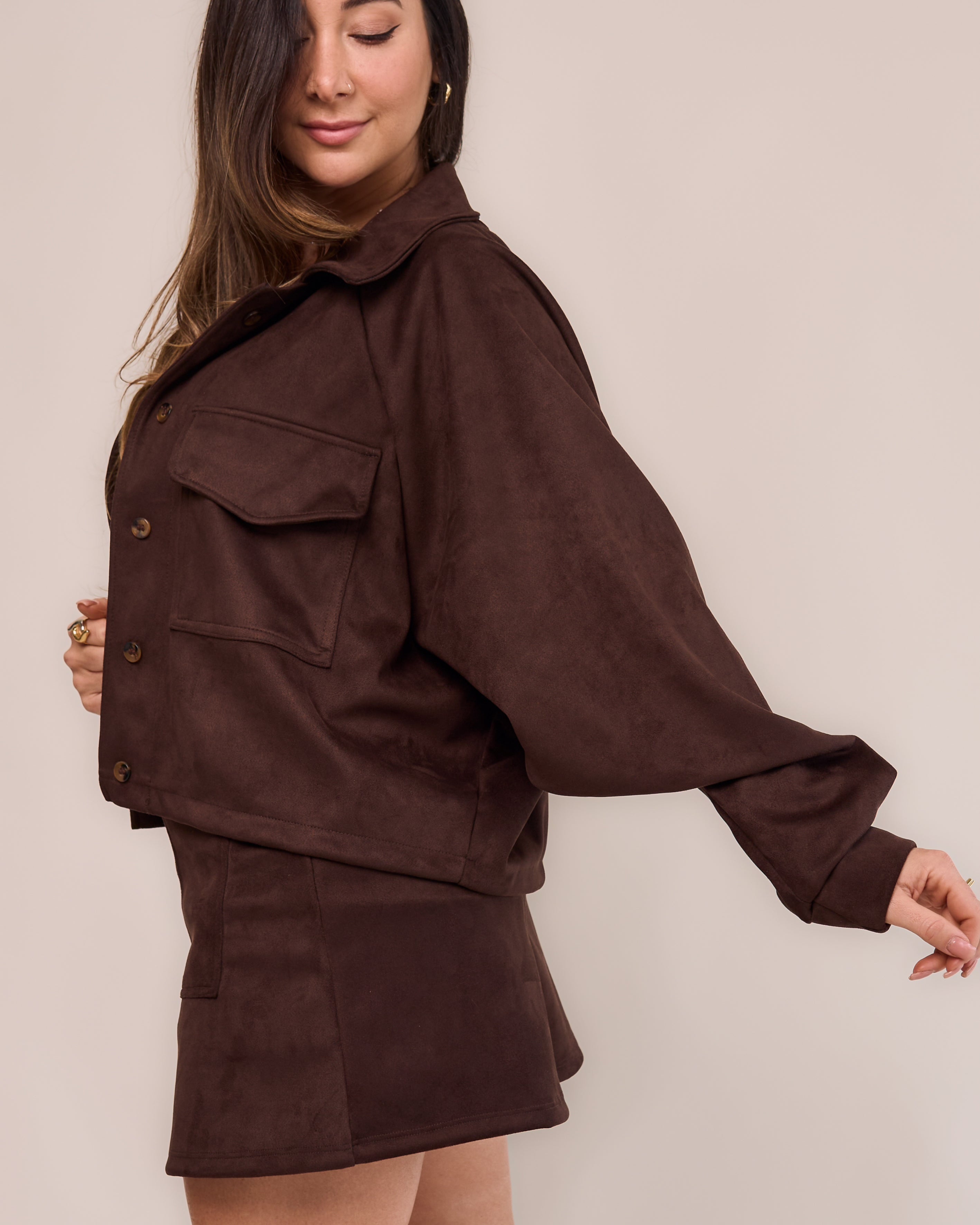 Jaqueta Over Suede Marrom