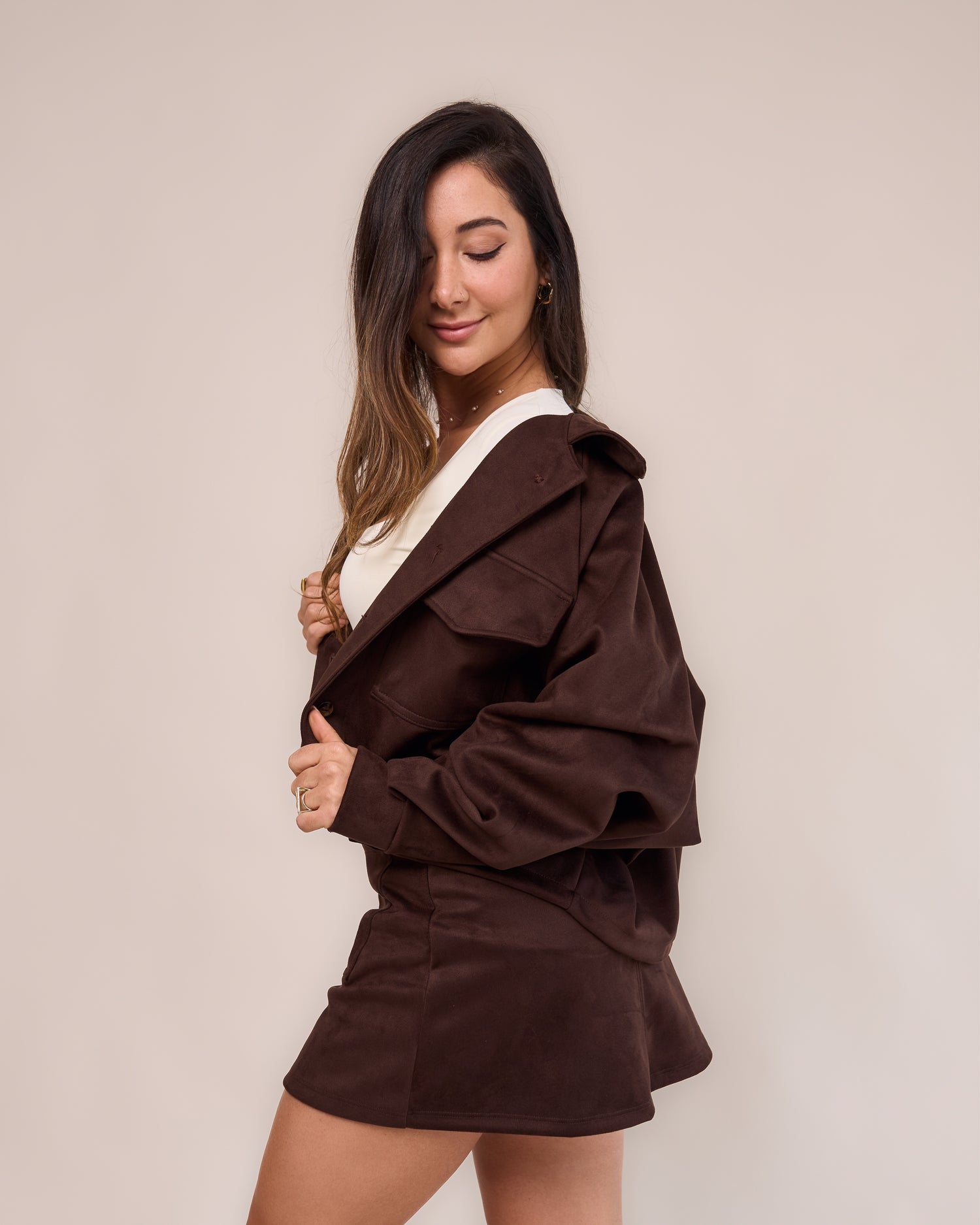 Jaqueta Over Suede Marrom