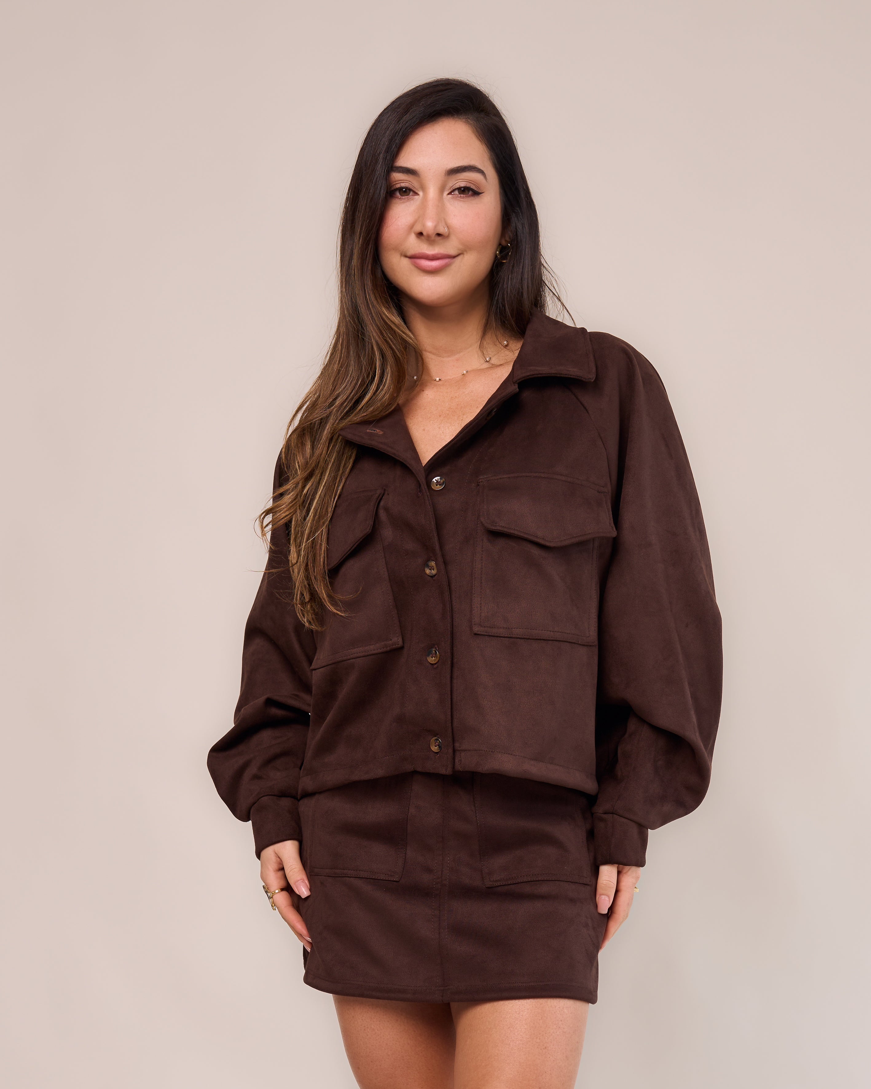 Jaqueta Over Suede Marrom