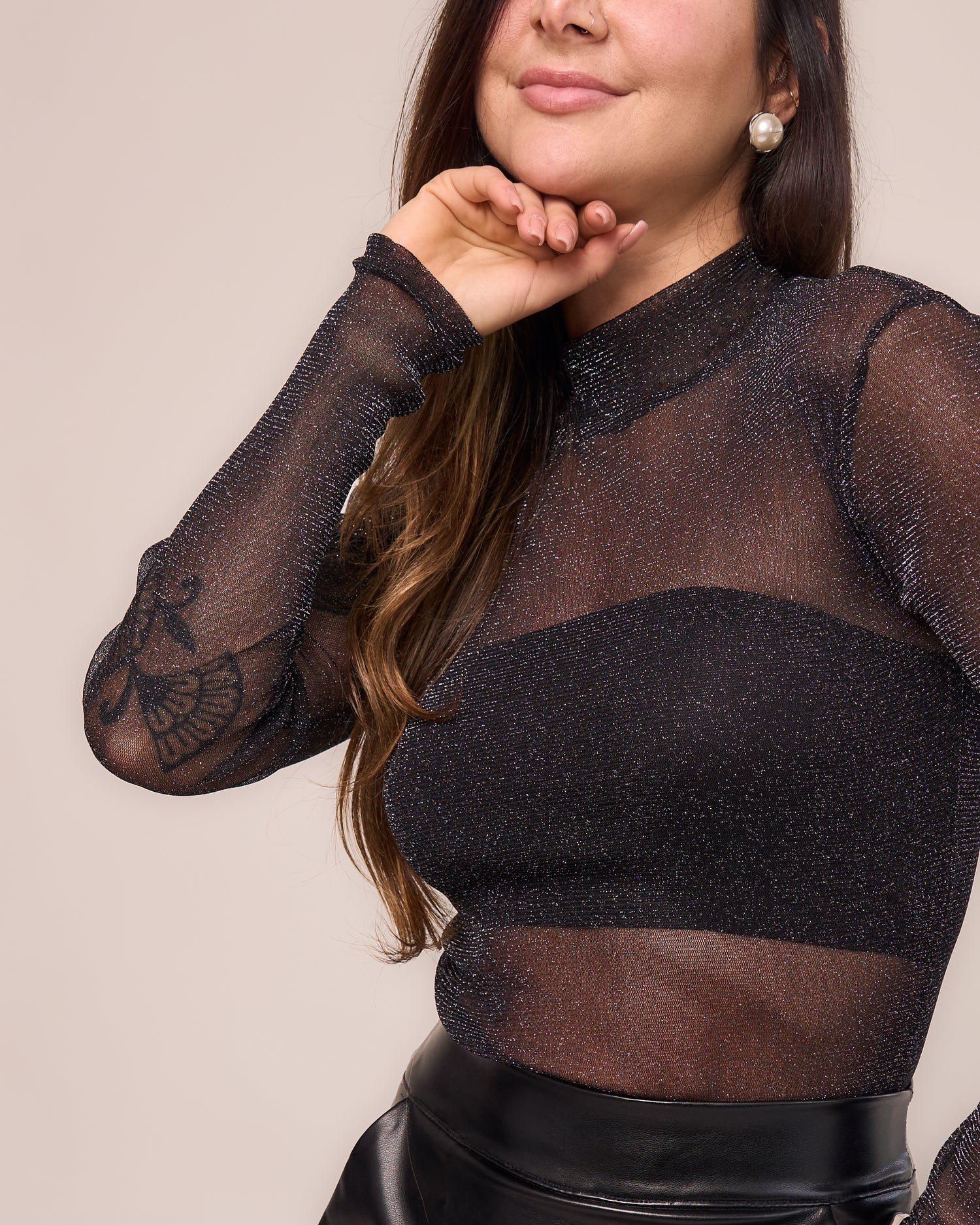 Body Tule Preto com Brilho