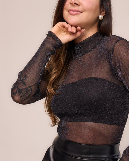 Body Tule Preto com Brilho