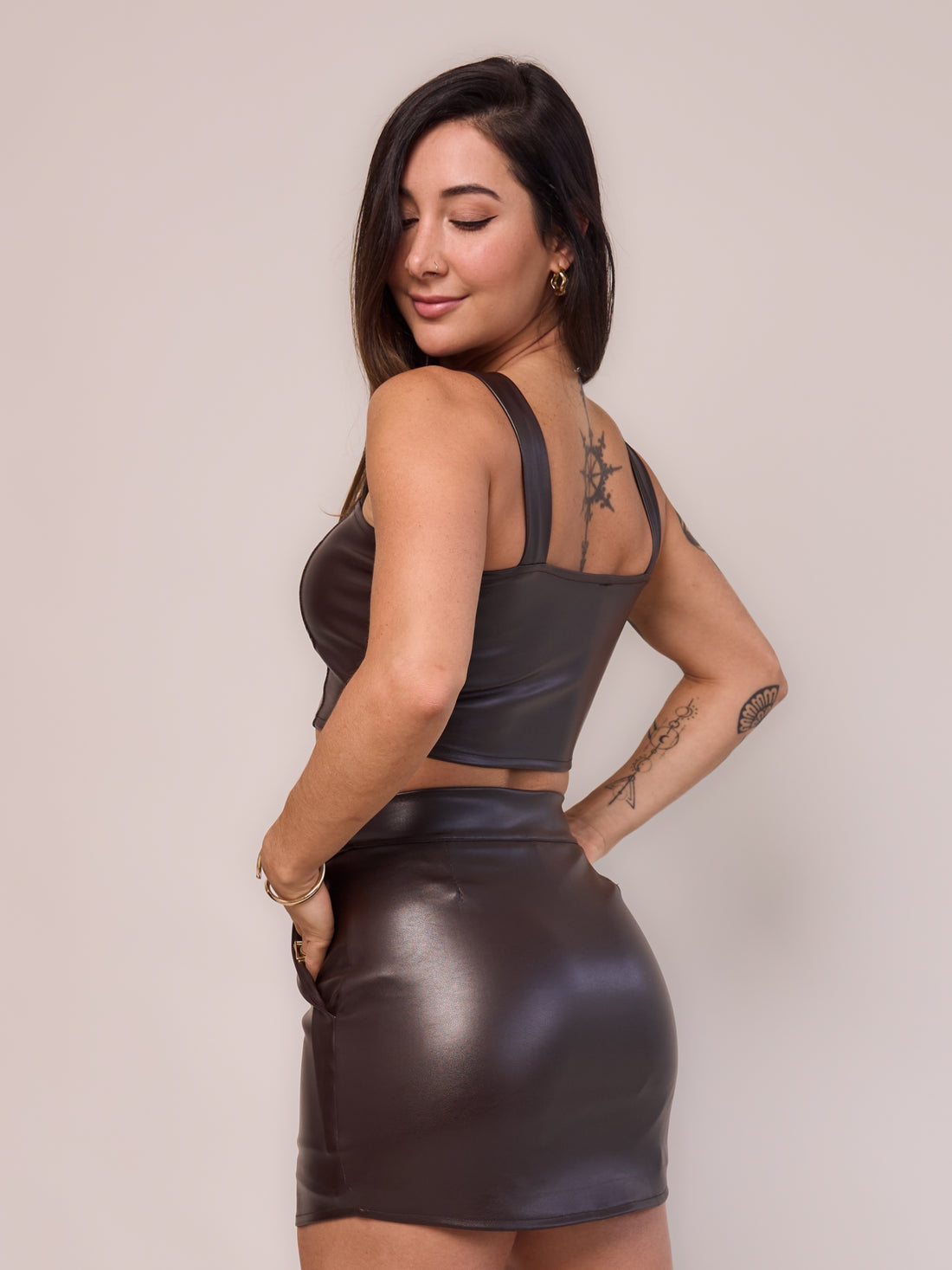 Short Saia Leather Marrom