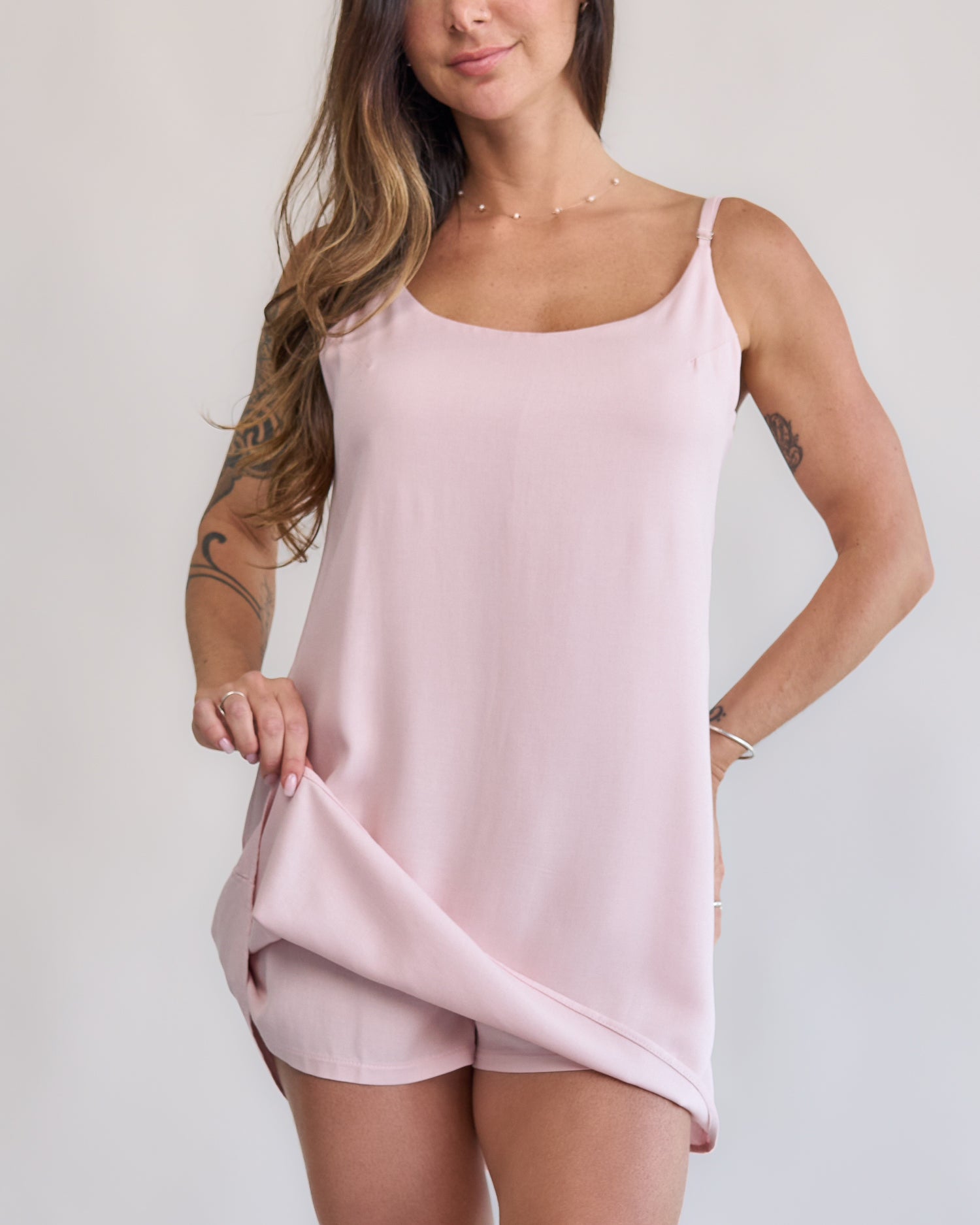 Macaquinho Vestido Rosa Blush