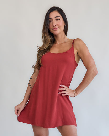 Vestido terra cota curto feminino frente viscose leve soltinho