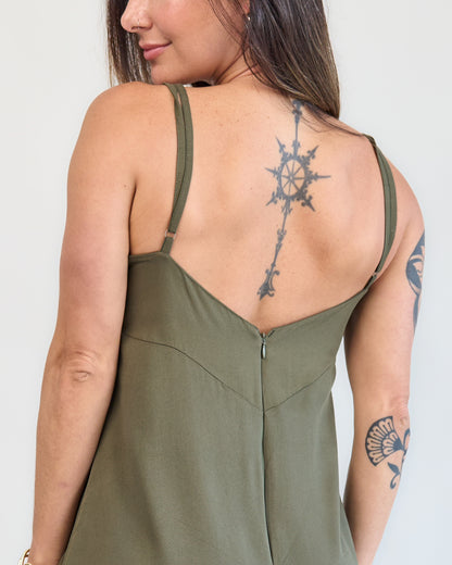 Macaquinho Vestido Verde Militar