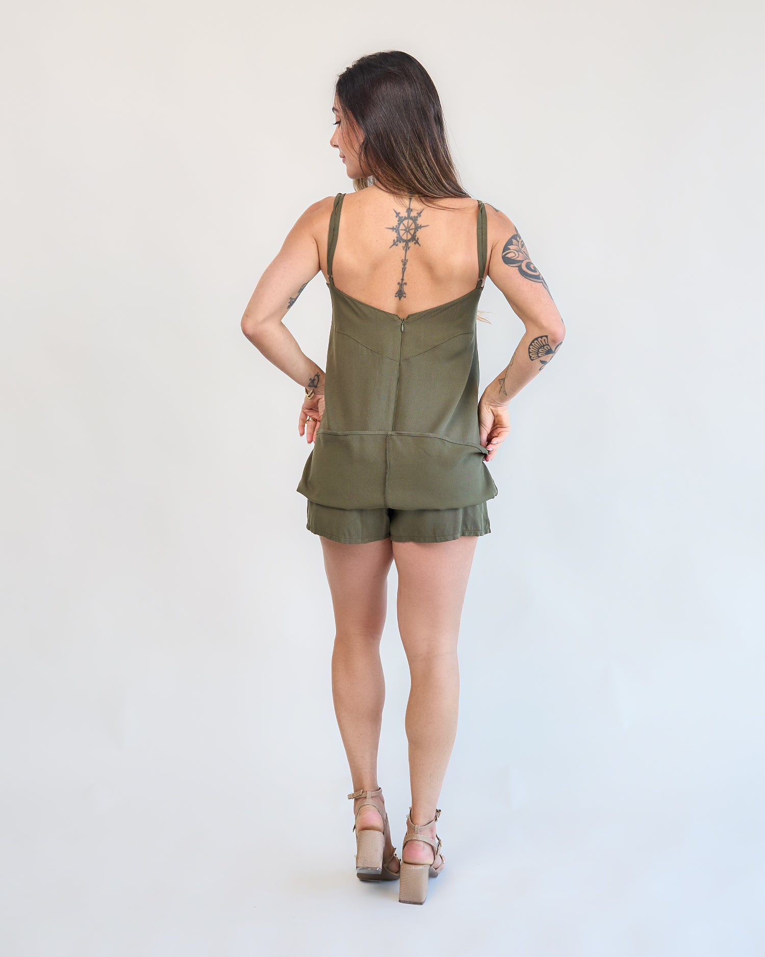 Macaquinho Vestido Verde Militar