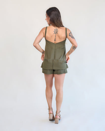 Macaquinho Vestido Verde Militar