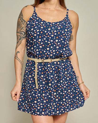 Macaquinho Vestido Floral Azul