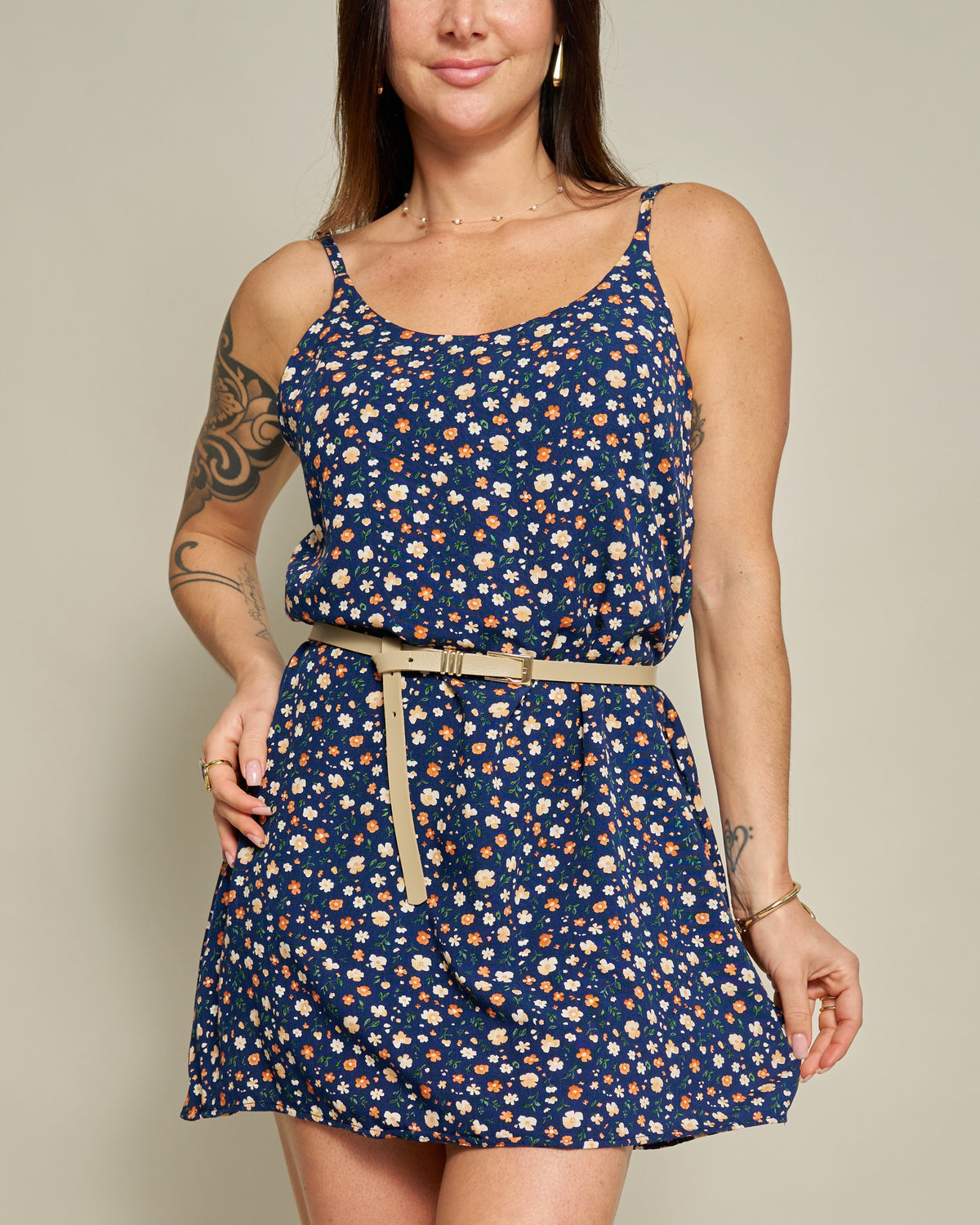 Macaquinho Vestido Floral Azul