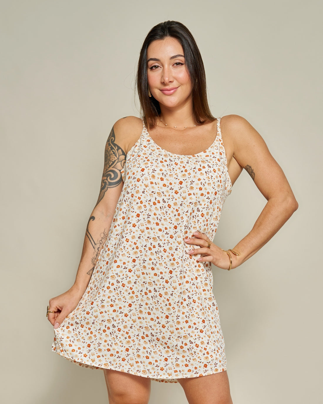 Macaquinho Vestido Floral Off