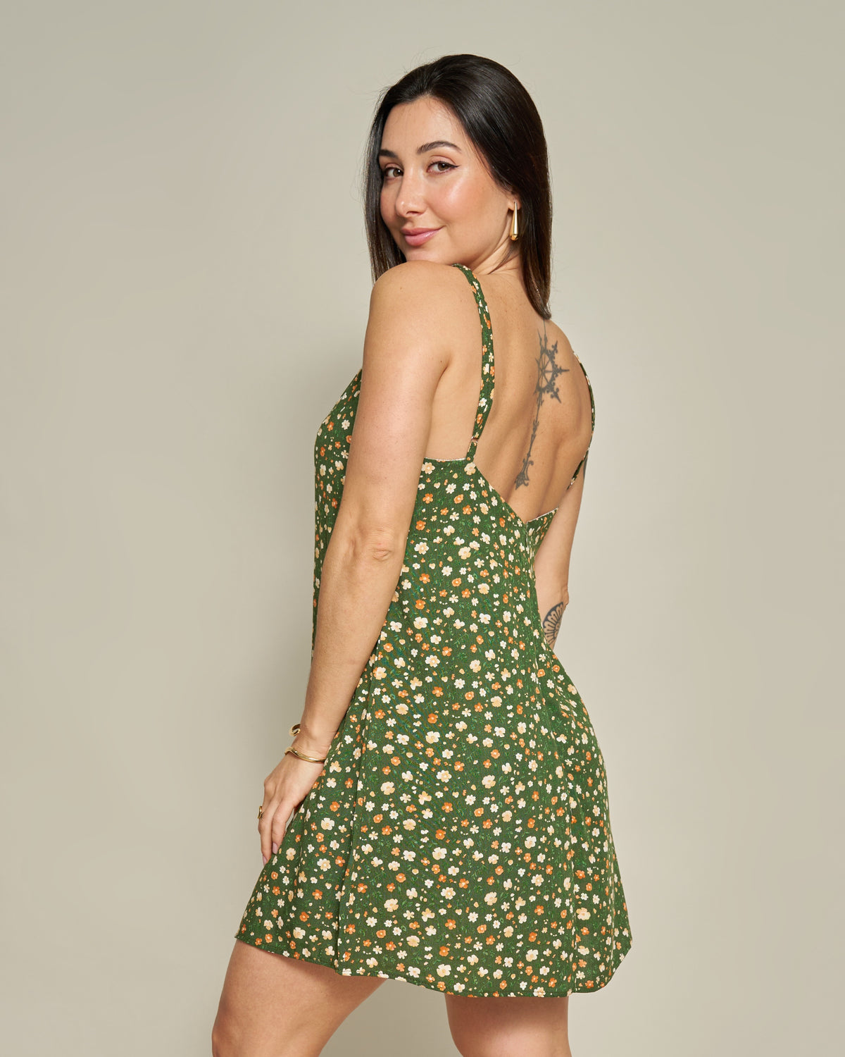 Macaquinho Vestido Floral Verde