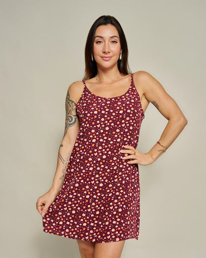 Macaquinho Vestido Floral Vinho