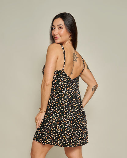 Macaquinho Vestido Floral Preto