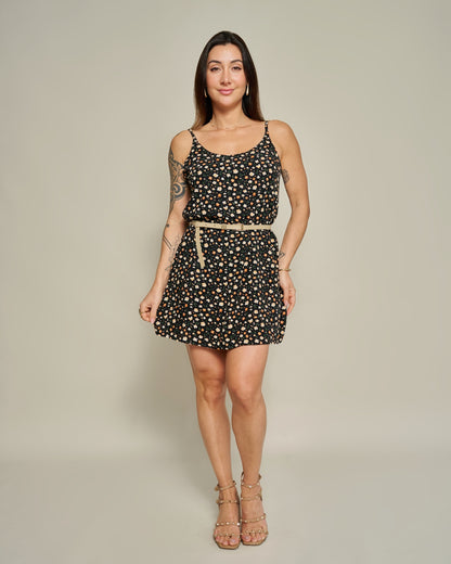Macaquinho Vestido Floral Preto