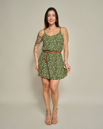 Macaquinho Vestido Floral Verde
